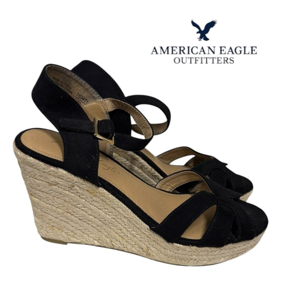 American Eagle Women's Black, Espadrille Wedge Sandals 8.5